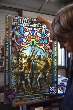 Un panneau du vitrail représentant saint Maurice