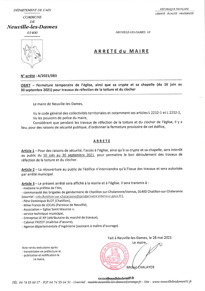 ARRETE DU MAIRE